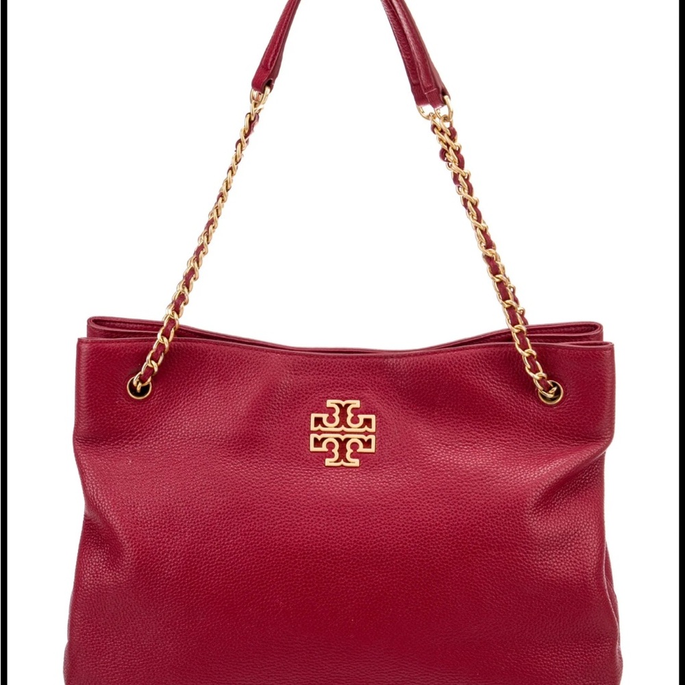 Tory Burch Red Peppled Leather Tote with Matching Wallet